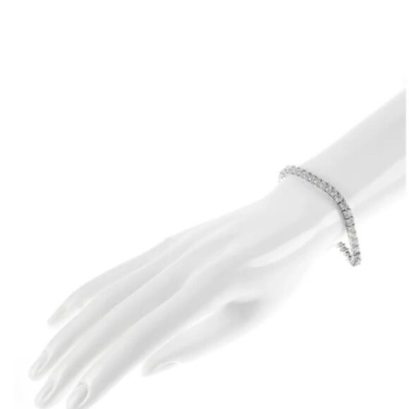 KENNETH JAY LANE Rhodium Plated Round CZ Tennis Bracelet CZ 7" long - Picture 2 of 12